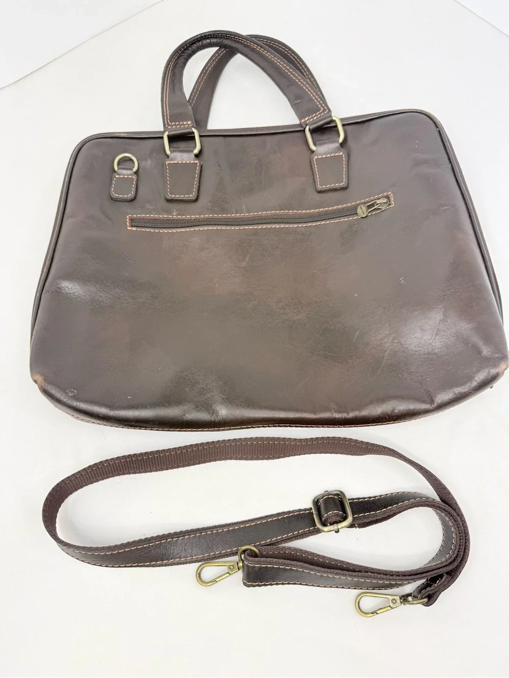 Luigi Benetton Italian Crafted Leather Dark Brown Double Handle Commuter Bag